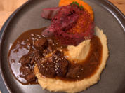Zweierlei vom Reh mit Süßkartoffel-Kürbispüree und Preiselbeer-Chutney - Rezept - Bild Nr. 15719