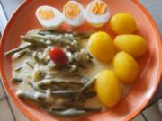 Bobby Bohnen in Senfsauce mit gekochten Eiern und gelben Drillingen - Rezept - Bild Nr. 2