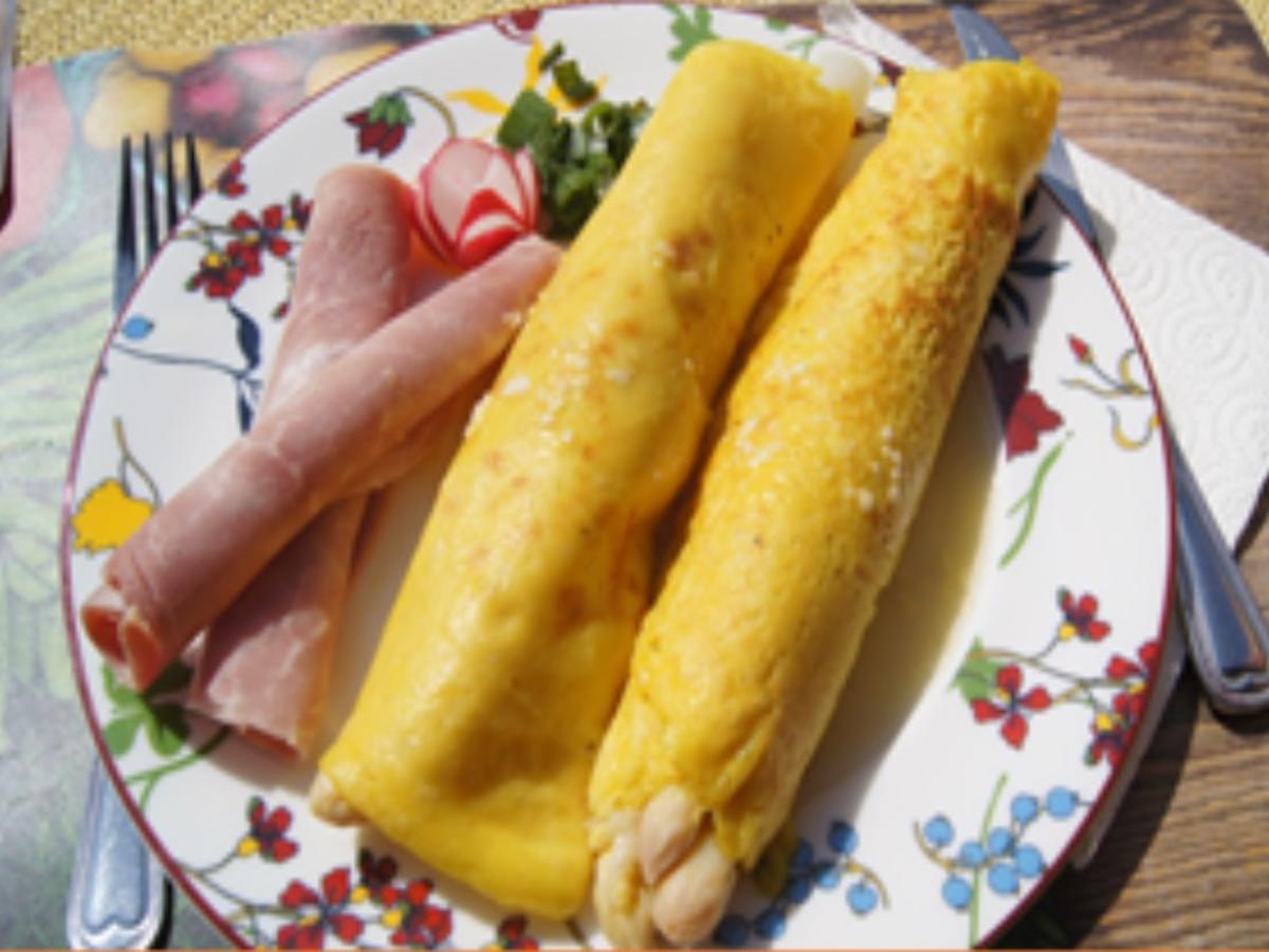 Spargel im Pfannkuchen mit gekochten Schinken - Rezept - kochbar.de