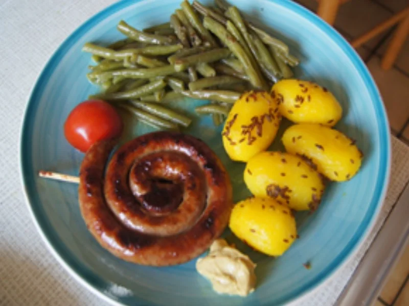 Rezept: Bratwurst-Kringel mit grünen Butter-Bohnen und gelben Kümmel-Drillingen Bild Nr. 2 Bratwurst-Kringel mit grünen Butter-Bohnen und gelben Kümmel-Drillingen - Rezept - Bild Nr. 2