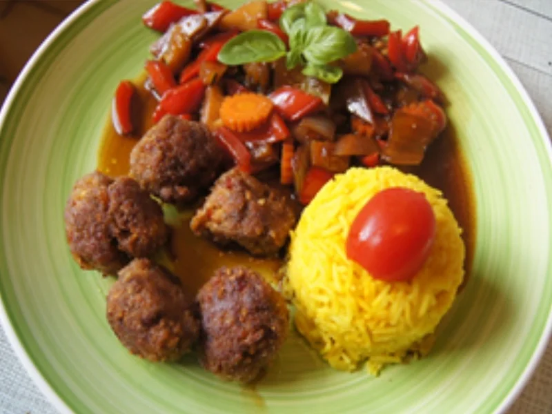 Rezept: Herzhaft-pikante Mettbällchen mit Wok-Gemüse und gelben Basmatireis Bild Nr. 15801 Herzhaft-pikante Mettbällchen mit Wok-Gemüse und gelben Basmatireis - Rezept - Bild Nr. 15801