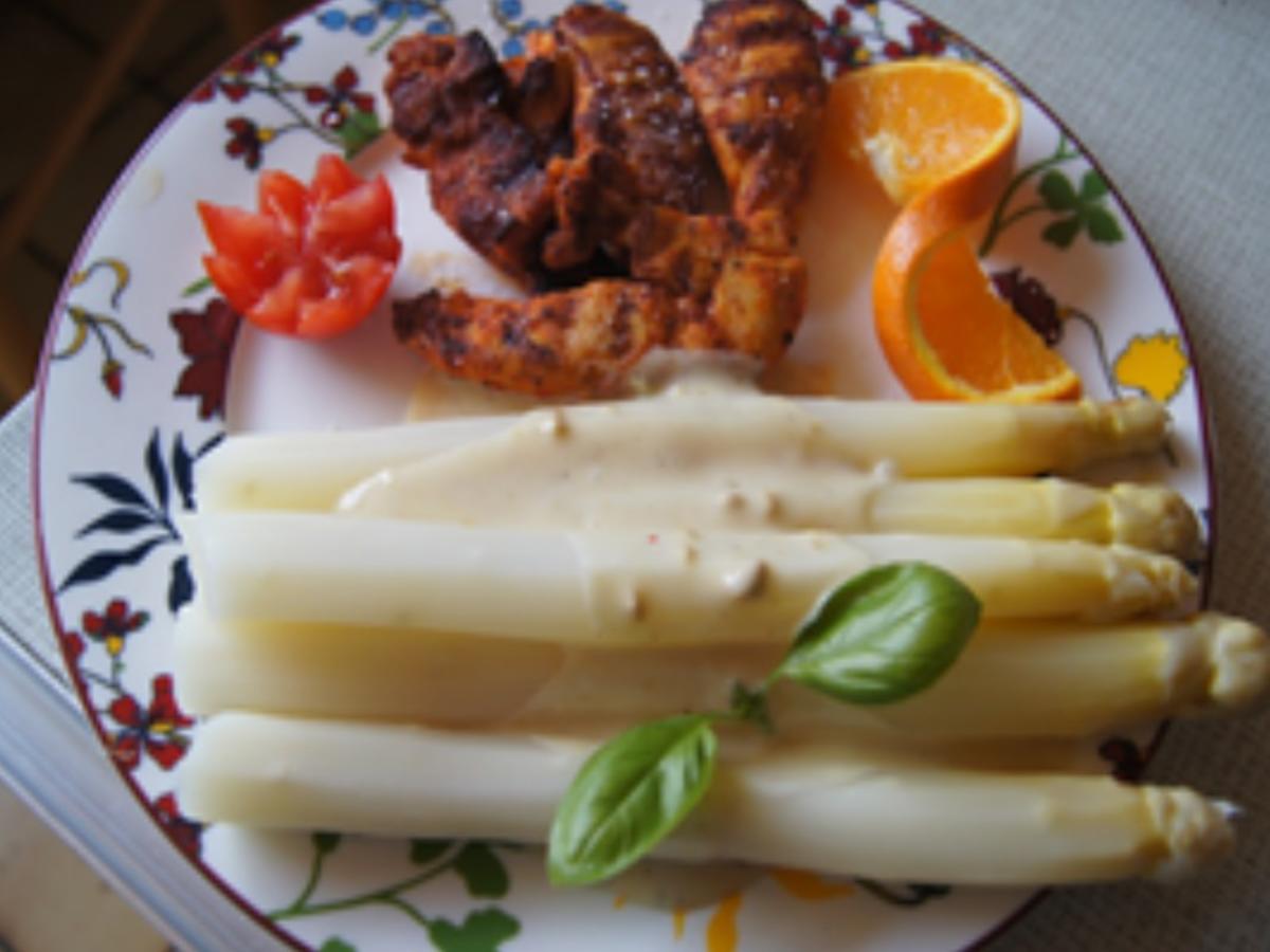 Spargel mit Honig-Senf-Sauce und Hähnchenbrustfilets - Rezept - Bild Nr. 15810