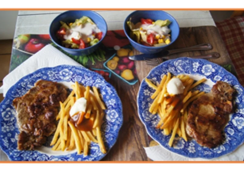 Rezept: Nackenkotelett mit Pommes Frites und gemischten Salat Bild Nr. 15843 Nackenkotelett mit Pommes Frites und gemischten Salat - Rezept - Bild Nr. 15843