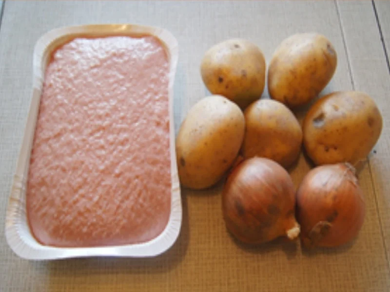 Gebackener Bayerischer Leberkäse mit Röstzwiebeln und Kartoffelstampf - Rezept - Bild Nr. 3