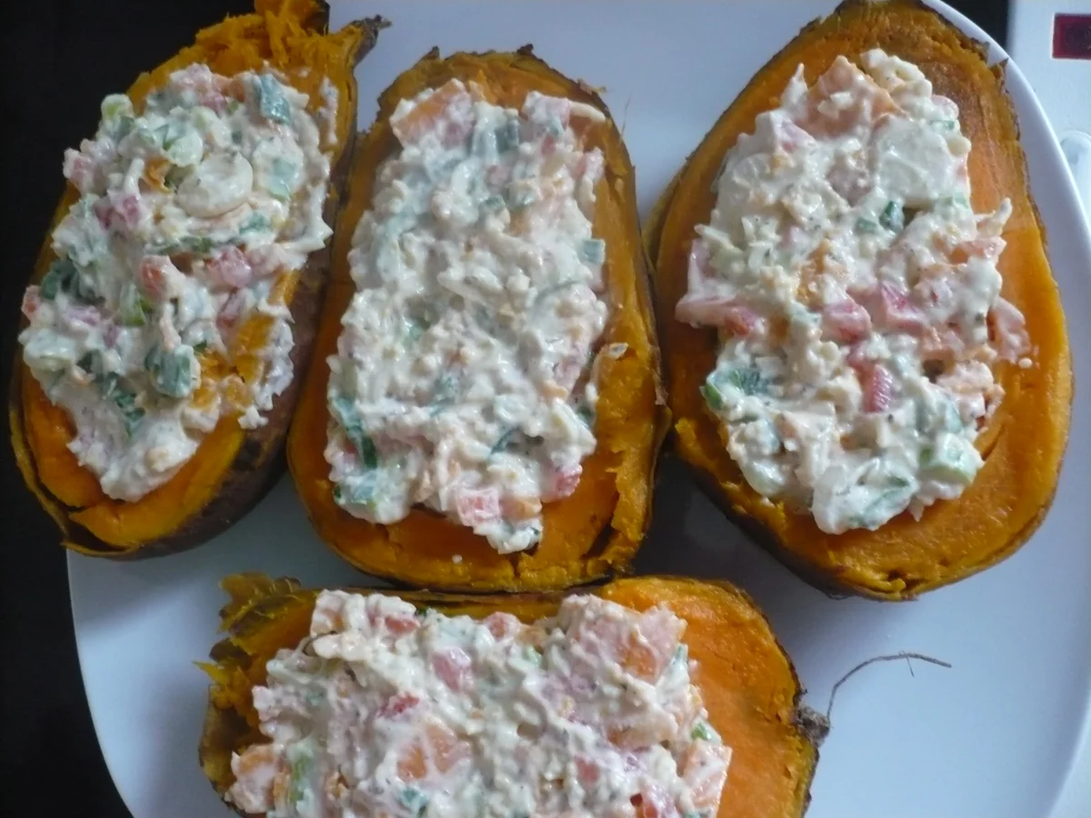 Rezept: Gefüllte Süßkartoffel mit Hähnchenkeulen Bild Nr. 15975 Gefüllte Süßkartoffel mit Hähnchenkeulen - Rezept - Bild Nr. 15975