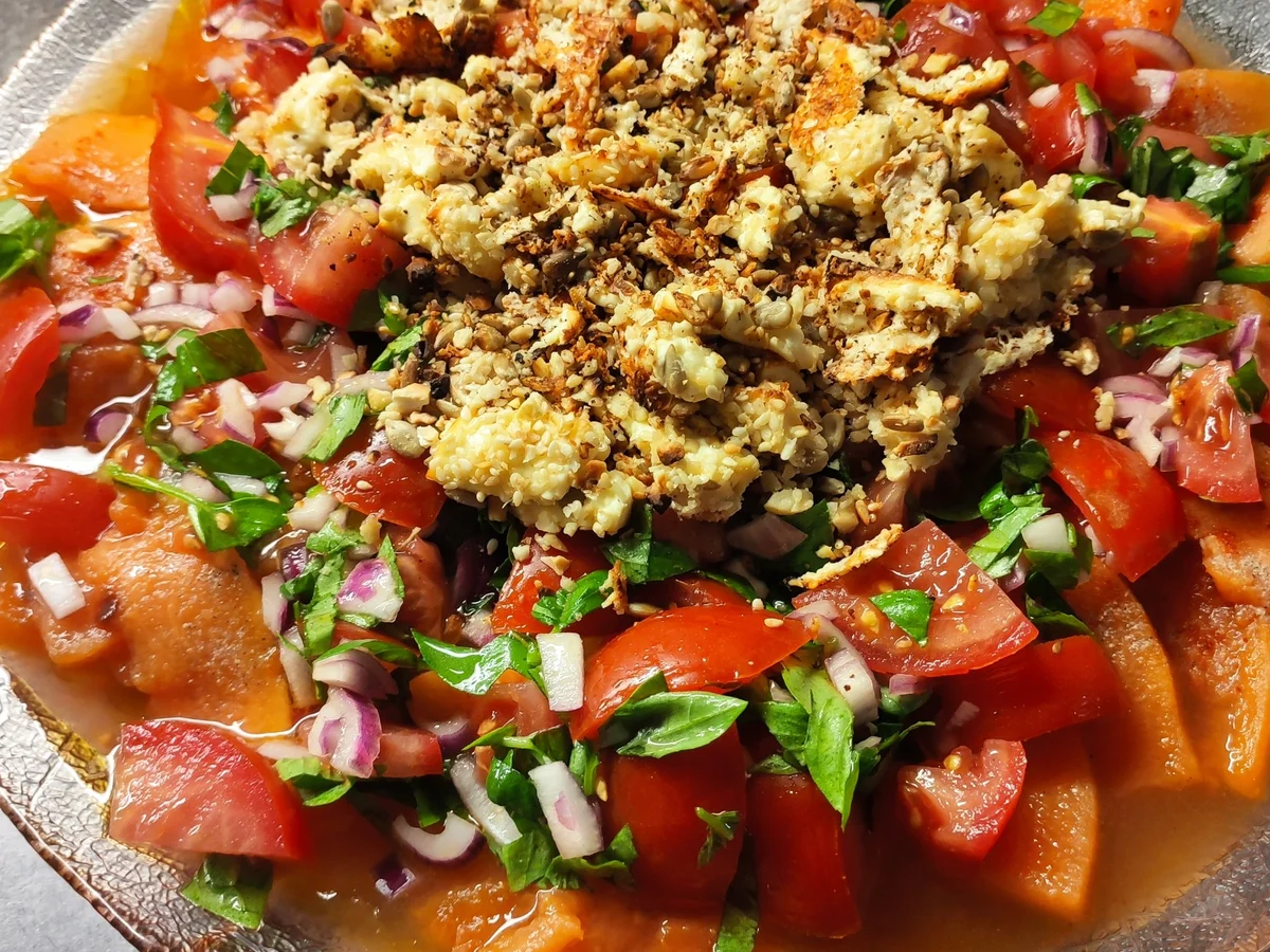 Tomatensalat mit gegrillter Melone und Feta - Rezept - Bild Nr. 2