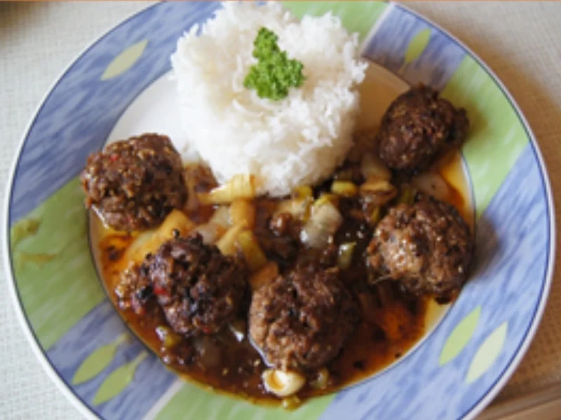 Pikante Hackbällchen mit süß-saurer-Pflaumensauce und Basmatireis - Rezept - Bild Nr. 2