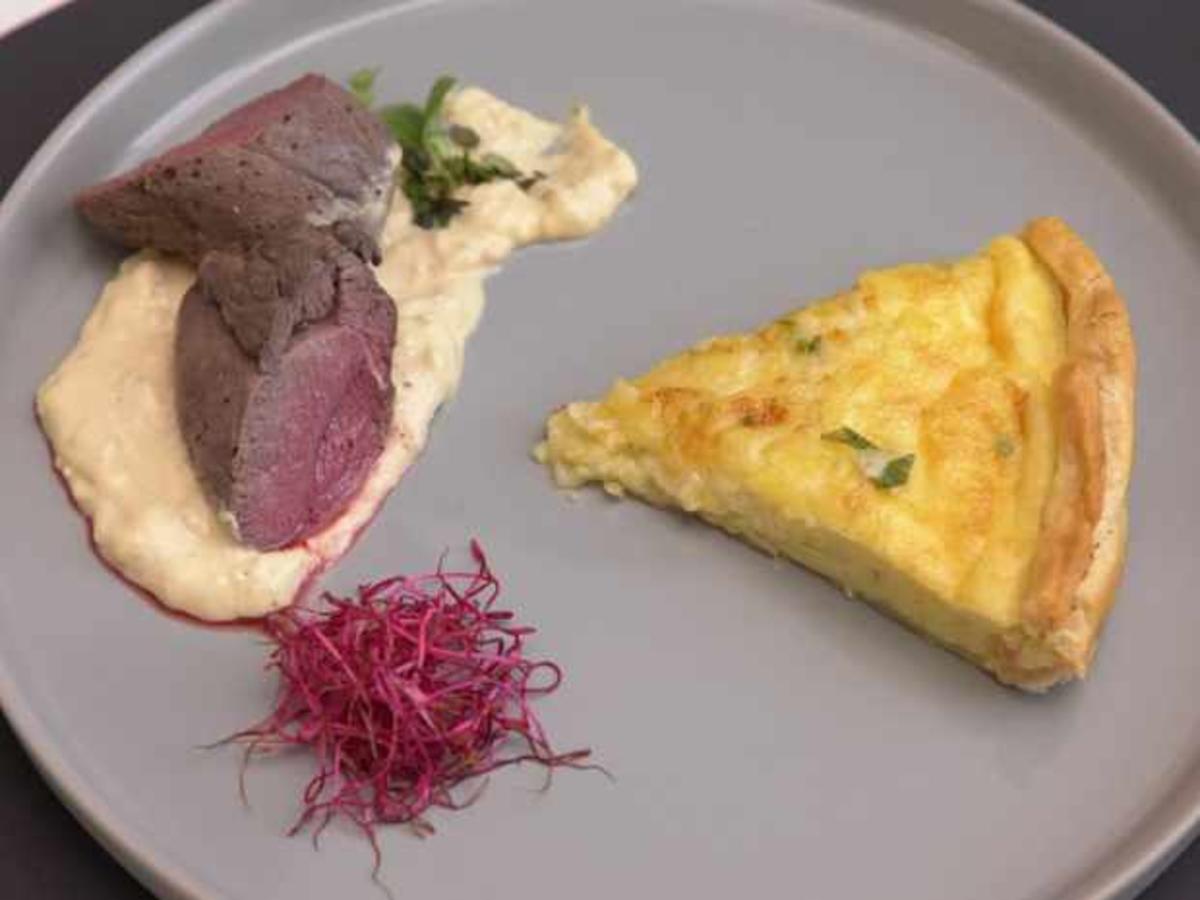 Rehrücken mit Käsekuchen und Rauchforellen-Mayonnaise - Rezept - kochbar.de