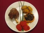 Lammhaxe mit Kartoffeldrillingen und To-die-for-Tomatoes - Rezept