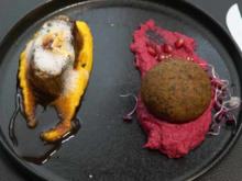 Aubergine mit Honig, Karotten-Püree und Falafel - Rezept - Bild Nr. 2