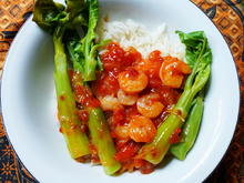Shrimps in Tomatensauce mit Kailan und Reis - Rezept - Bild Nr. 2