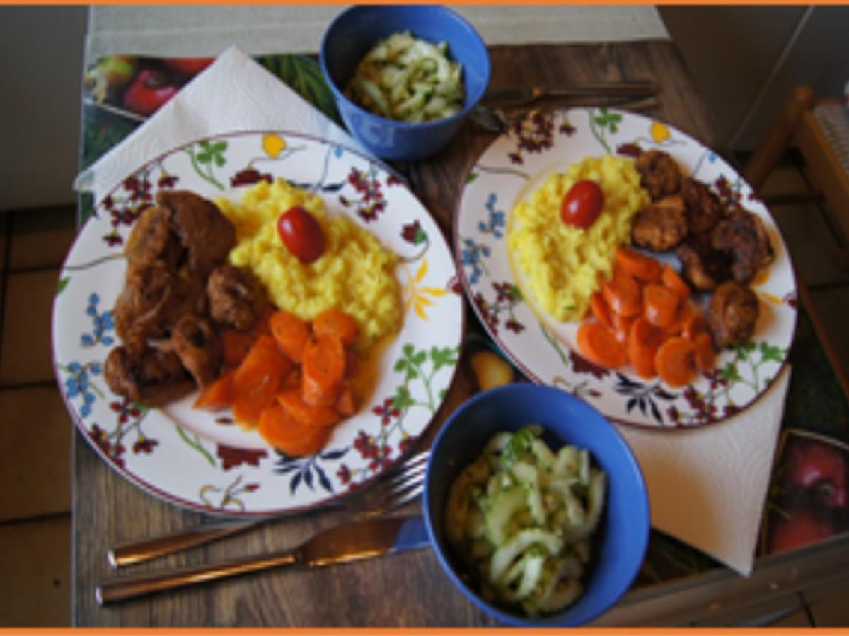Hähnchenbrustfiletnuggets mit Honig-Karotten, Kartoffelstampf und chinesischen Gurkensalat - Rezept - Bild Nr. 21