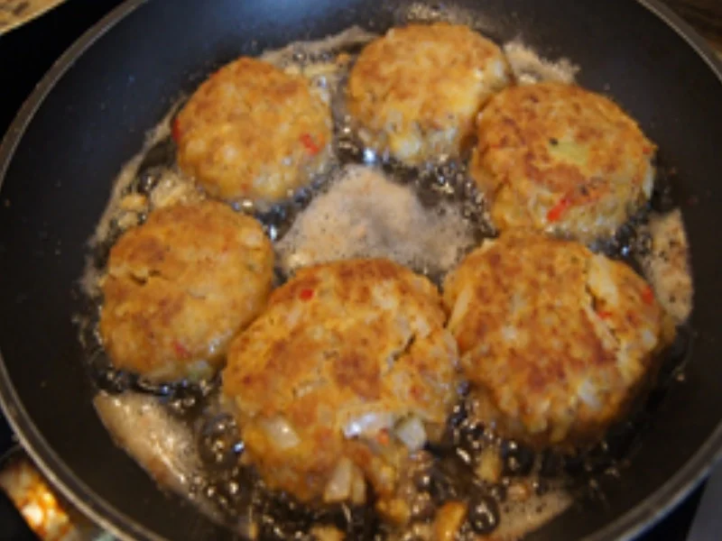 Herzhafte Buletten mit Rahm-Steinpilz-Sauce und gelber Blumenkohlreis - Rezept - Bild Nr. 16173