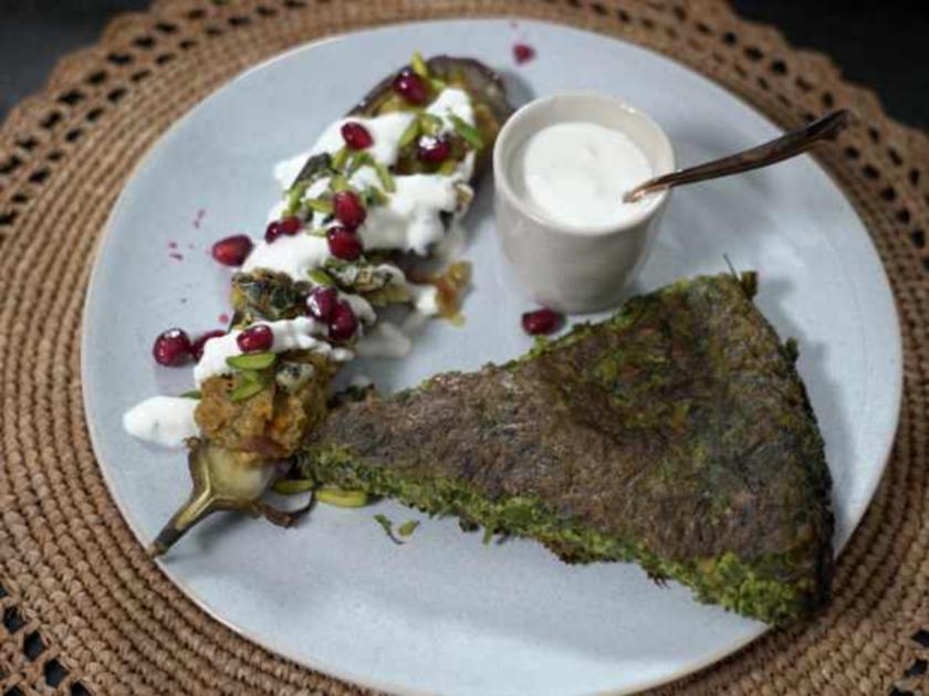 Kräuteromelette mit Auberginenmousse und wilder KnoblauchJoghurt Rezept kochbar.de