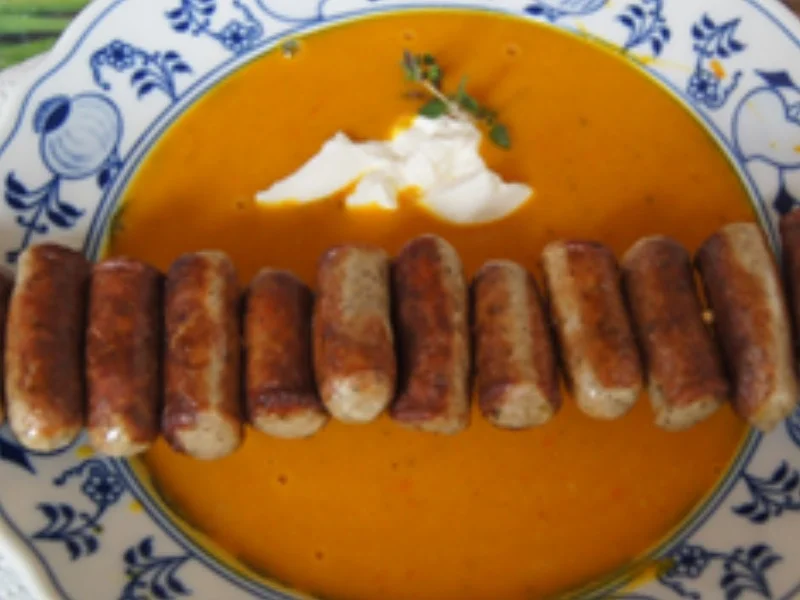 Kürbissuppe mit Thymian und Nürnberger-Bratwurst-Spieß - Rezept - Bild Nr. 16188