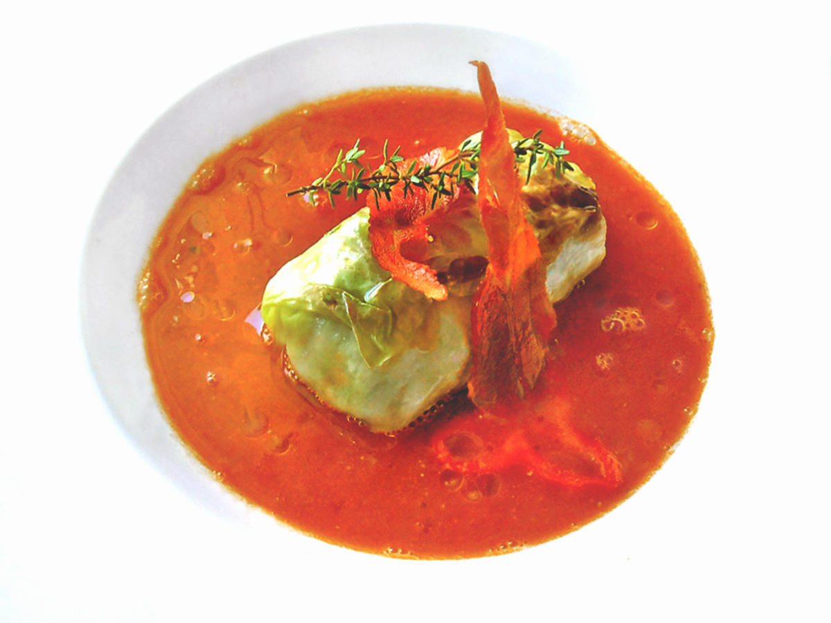 Rote-Linsen-Suppe mit Spitzkohlroulade und Paprika - Rezept - Bild Nr. 16191