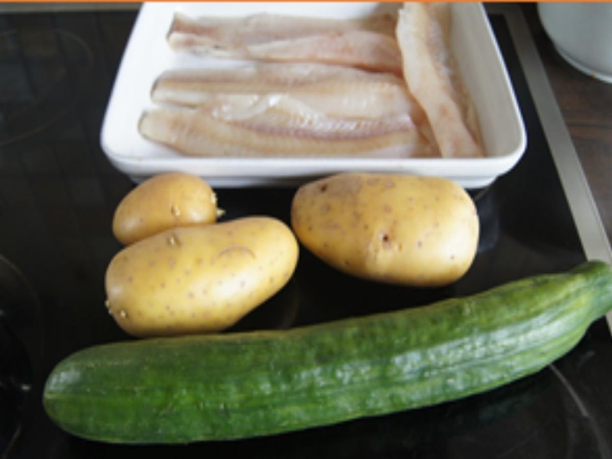 Überbackenes Seelachsfilet mit Gurkensalat und Kartoffelstampf - Rezept - Bild Nr. 16203