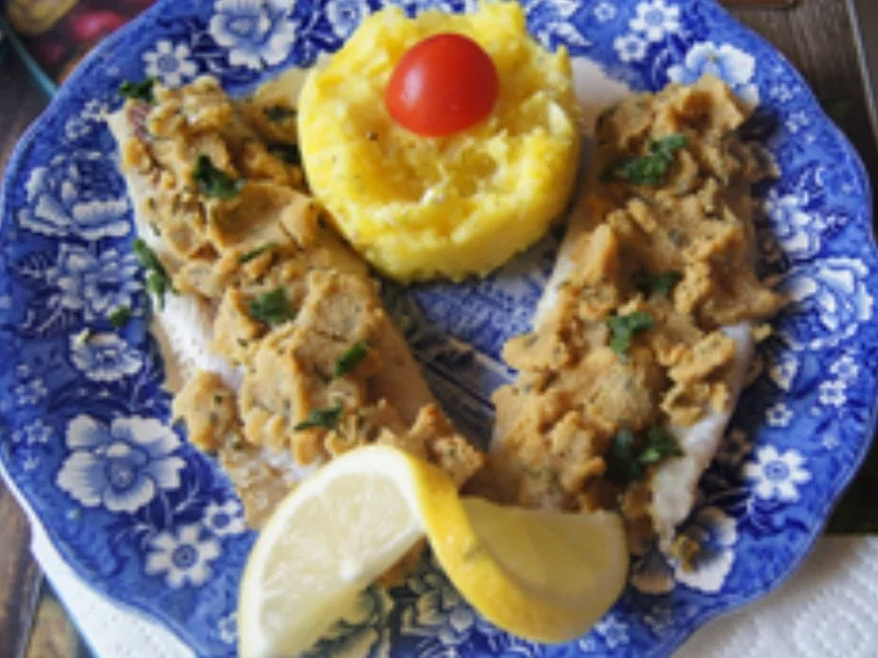 Rezept: Überbackenes Seelachsfilet mit Gurkensalat und Kartoffelstampf Bild Nr. 16214 Überbackenes Seelachsfilet mit Gurkensalat und Kartoffelstampf - Rezept - Bild Nr. 16214