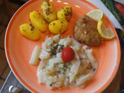 Schnitzeltasche griechischer Art mit Rahm-kohlrabi und Kümmel-Drillingen - Rezept - Bild Nr. 16264