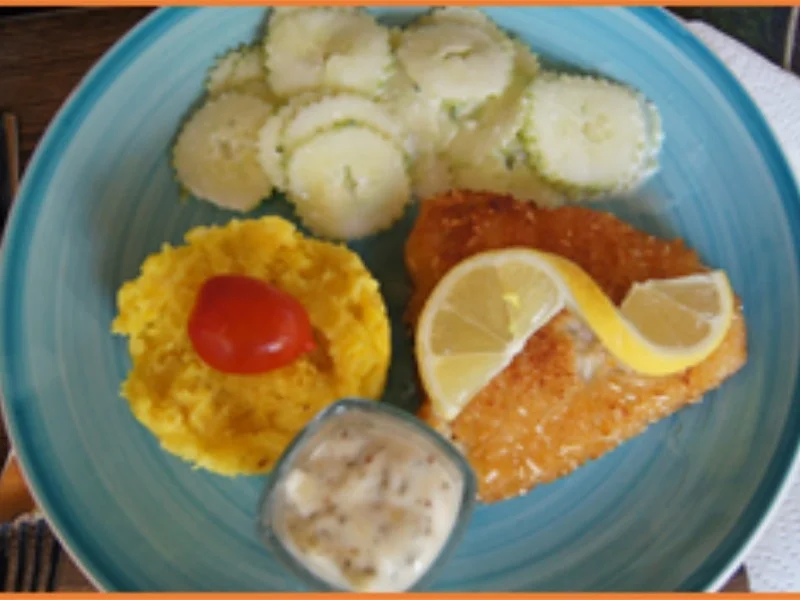 Rezept: Seelachsfilet in Kartoffelpanade mit Gurkensalat und cremigen Kartoffelstampf Bild Nr. 18 Seelachsfilet in Kartoffelpanade mit Gurkensalat und cremigen Kartoffelstampf - Rezept - Bild Nr. 18