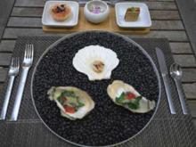 Geflämmte Jakobsmuschel und gratinierte Austern mit Lachs - Rezept - Bild Nr. 2