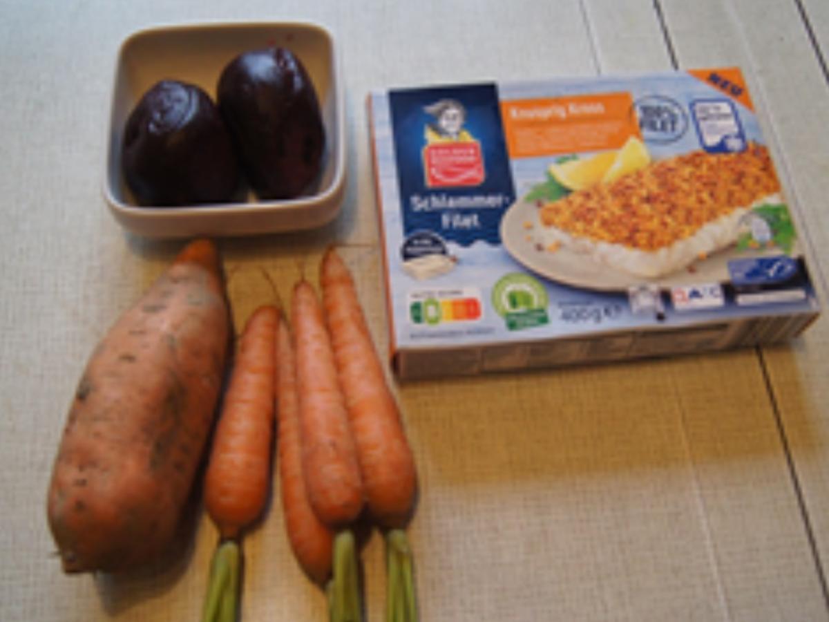 Schlemmerfilet mit Rote-Bete-Salat und Möhren-Süßkartoffel-Stampf - Rezept - Bild Nr. 3