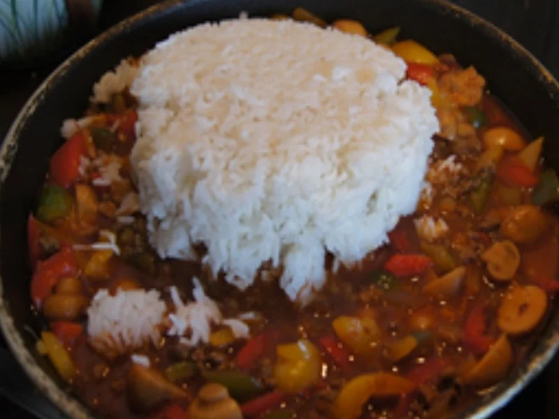 Rezept: Bunte Pfanne mit Gemüsemix, Hackfleisch und Basmatireis Bild Nr. 16327 Bunte Pfanne mit Gemüsemix, Hackfleisch und Basmatireis - Rezept - Bild Nr. 16327