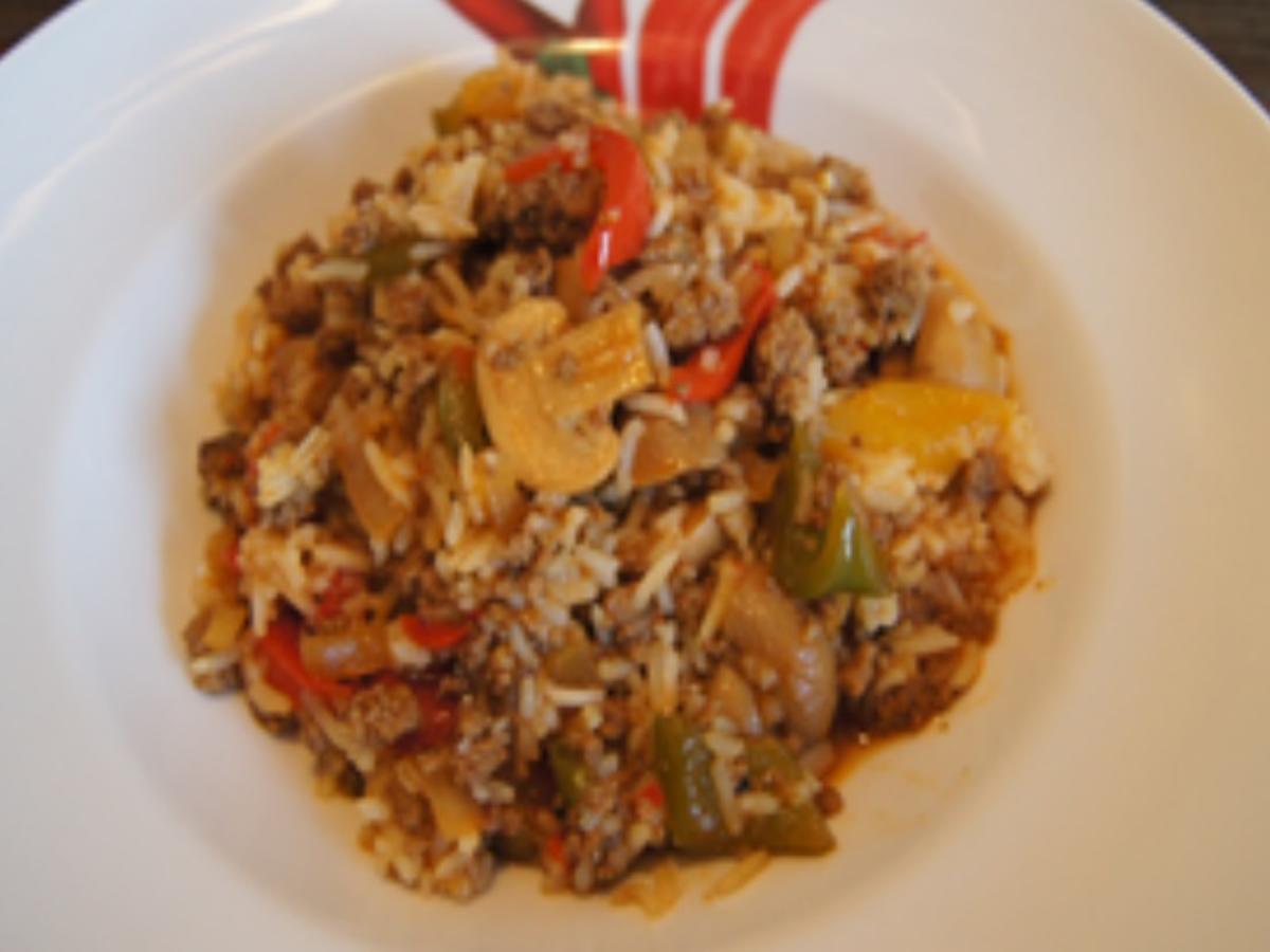 Bunte Pfanne mit Gemüsemix, Hackfleisch und Basmatireis - schnell ...