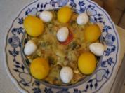 Ragout mit Zwiebel- und Schinkenwürfeln, Wachteleiern und Drillingen - Rezept - Bild Nr. 2