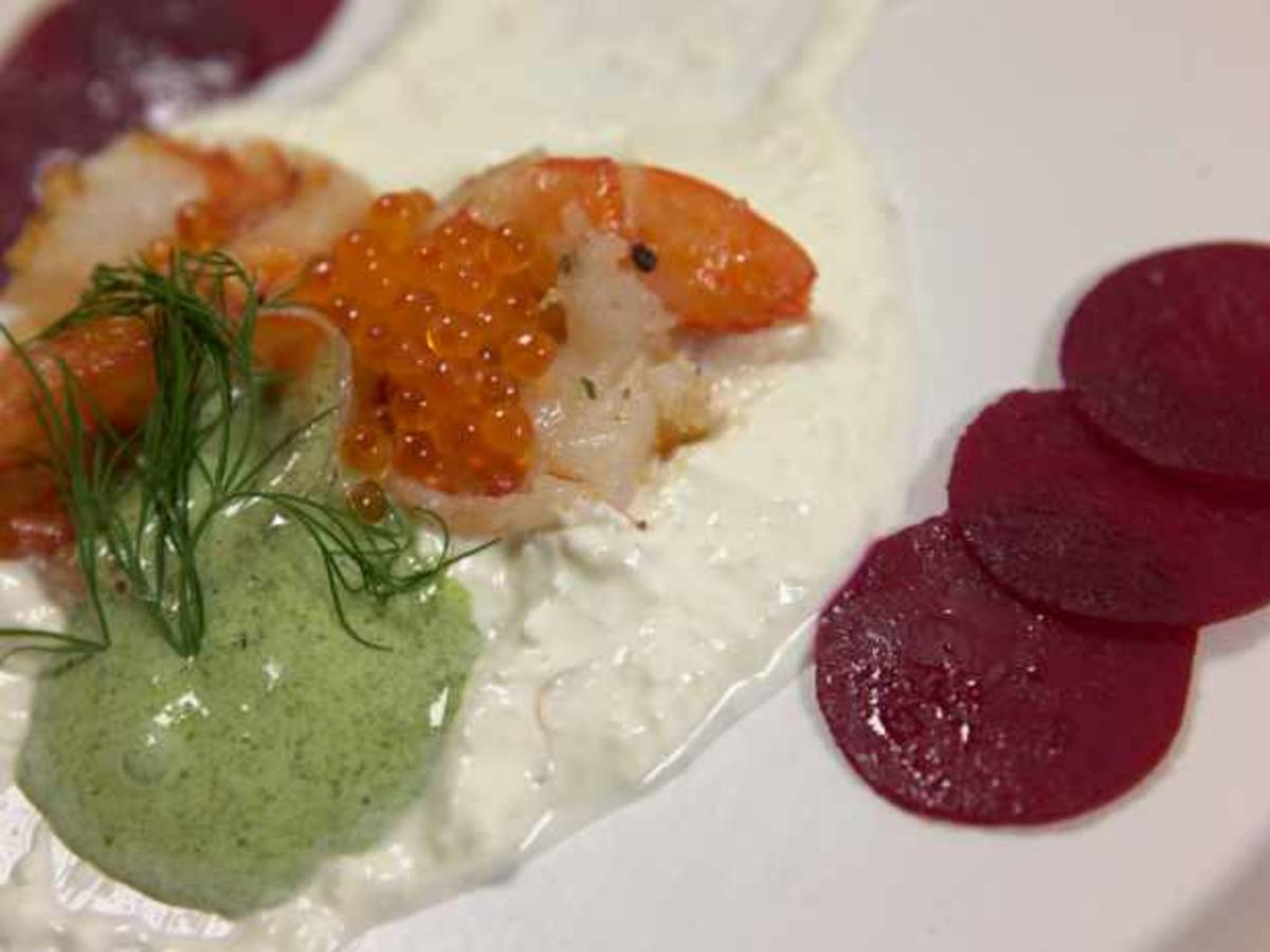 Meerrettich-Creme mit Rote Beete-Carpaccio und Garnelen - Rezept ...