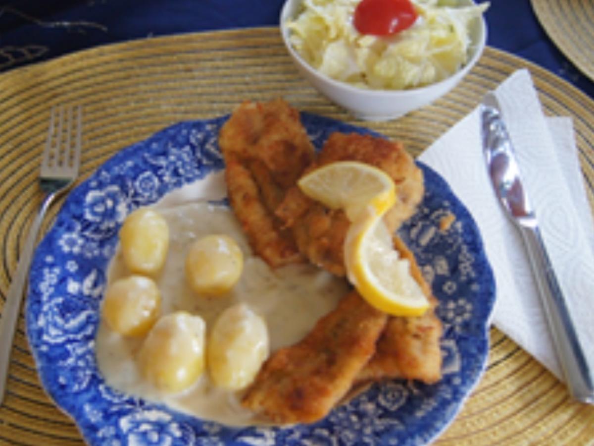 Bratfisch mit Bechamelkartoffeln und Chinakohlsalat - Rezept - Bild Nr. 16344