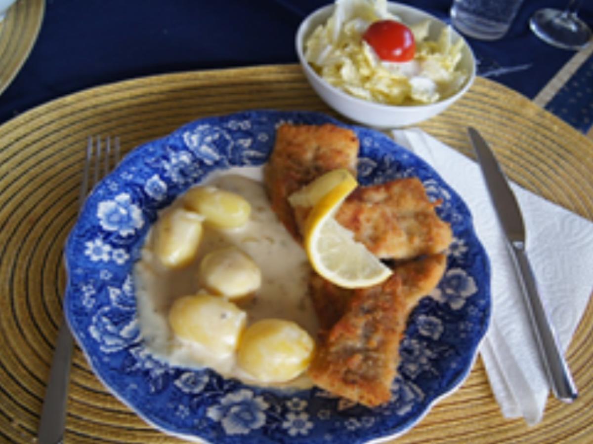 Bratfisch mit Bechamelkartoffeln und Chinakohlsalat - Rezept - Bild Nr. 16357
