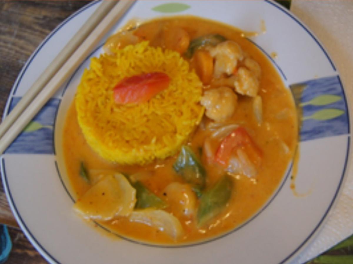 Rotes Gemüse-Garnelen-Curry mit gelben Basmatireis - Rezept - Bild Nr. 13