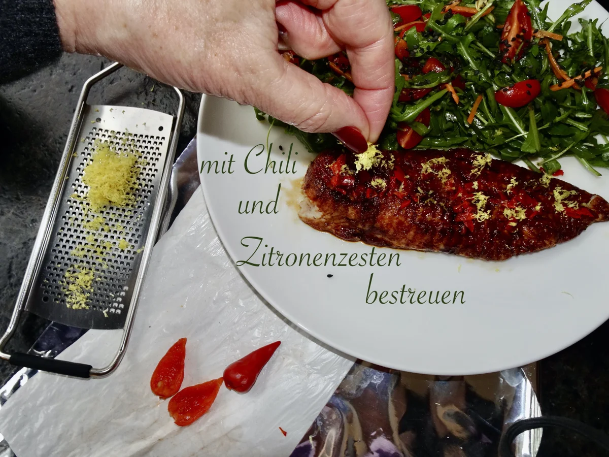 Glasiertes Welsfilet im Rucola Salatbett - Rezept - Bild Nr. 16364