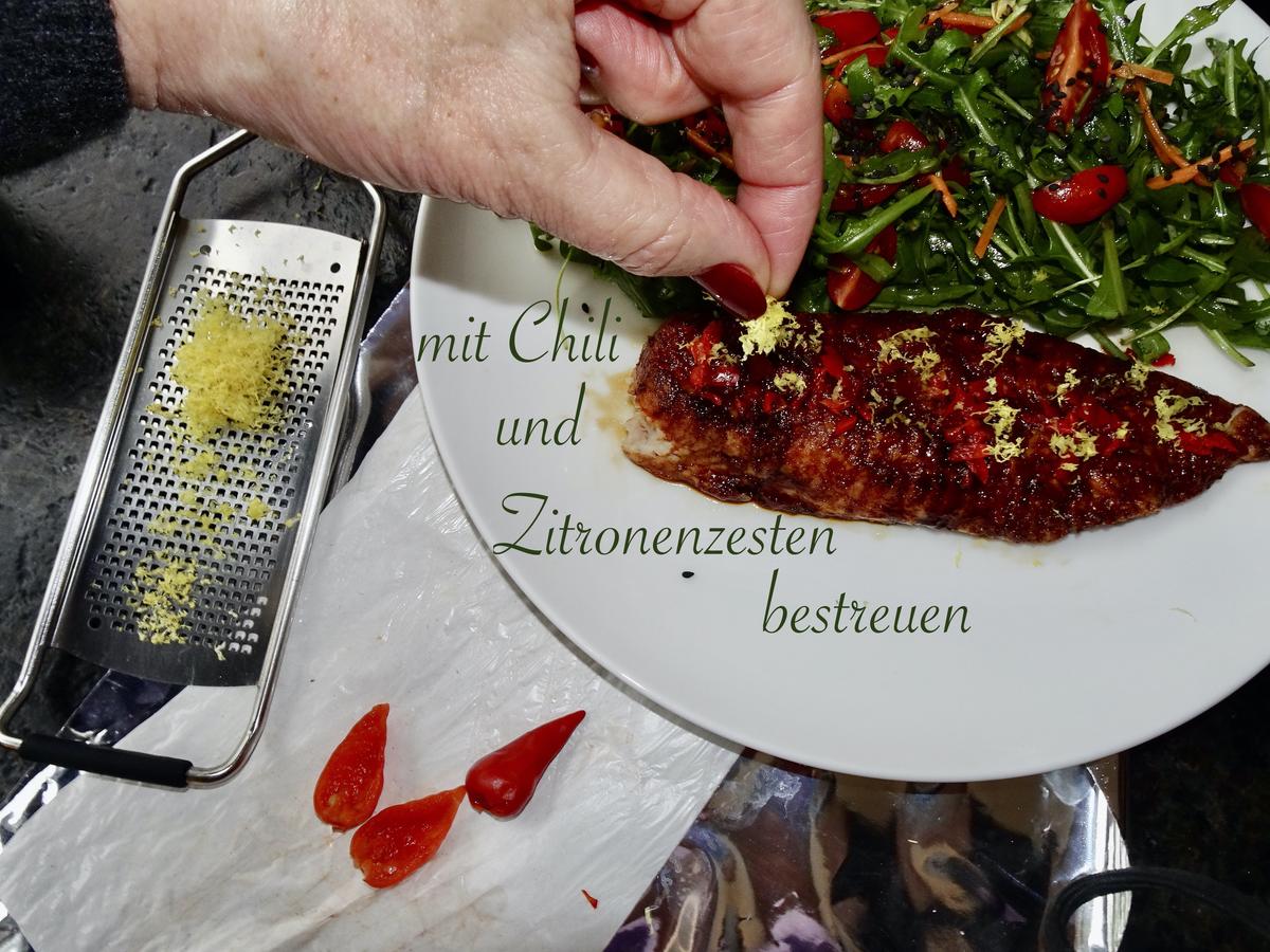 Glasiertes Welsfilet im Rucola Salatbett - Rezept - kochbar.de