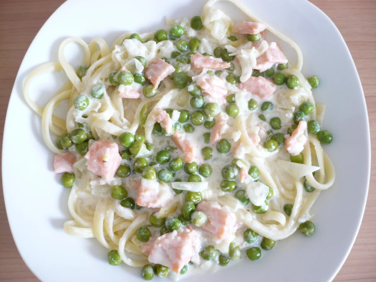Linguine mit Räucherlachs  und Erbsen - Rezept - Bild Nr. 16365