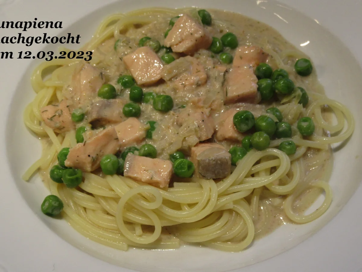 Linguine mit Räucherlachs  und Erbsen - Rezept - Bild Nr. 16388