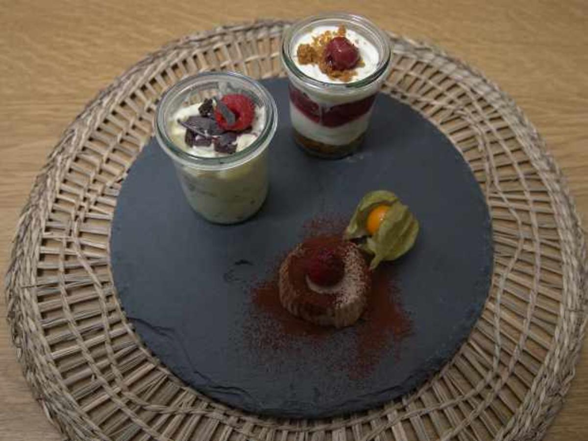 Honigkuchen mit Espresso-Panna Cotta und Vanillepudding - Rezept ...
