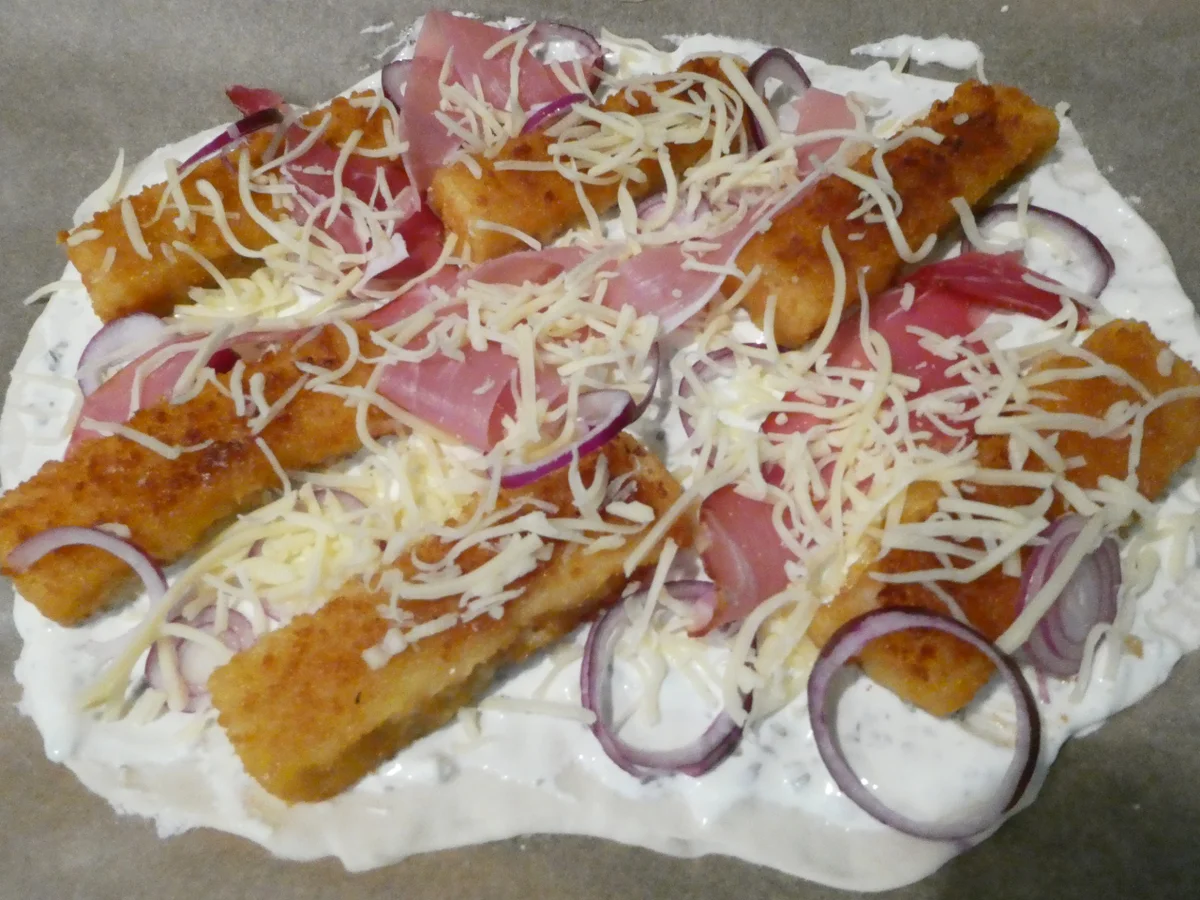 Fischstäbchen-Flammkuchen - Rezept - Bild Nr. 16419