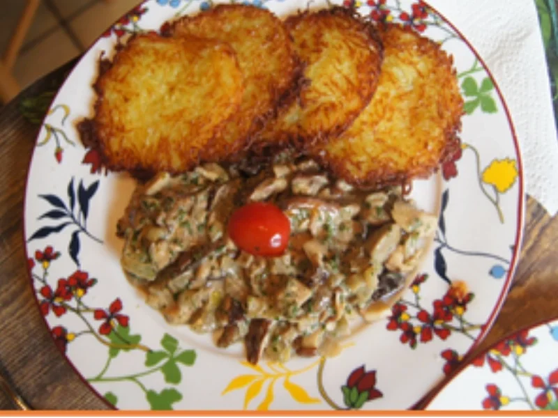 Rezept: Rahmsteinpilze mit Reibekuchen und Rote-Bete Salat Bild Nr. 16433 Rahmsteinpilze mit Reibekuchen und Rote-Bete Salat - Rezept - Bild Nr. 16433