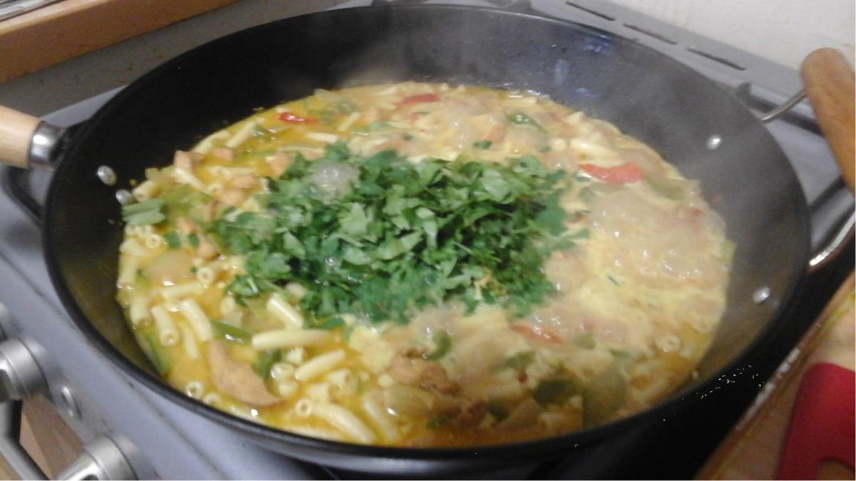 Hähnchen-Gemüse-Curry mit Kokosmilch und Mini-Makkaroni - Rezept - Bild Nr. 16433