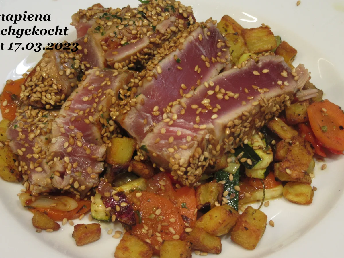 Rezept: Marinierter Thunfisch mit warmen Gemüsesalat Bild Nr. 16434 Marinierter Thunfisch mit warmen Gemüsesalat - Rezept - Bild Nr. 16434