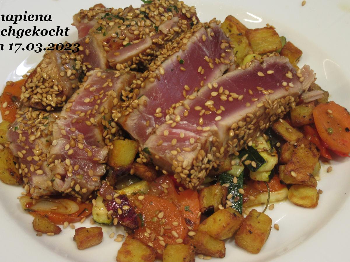 Marinierter Thunfisch mit warmen Gemüsesalat - von golfvornholz
