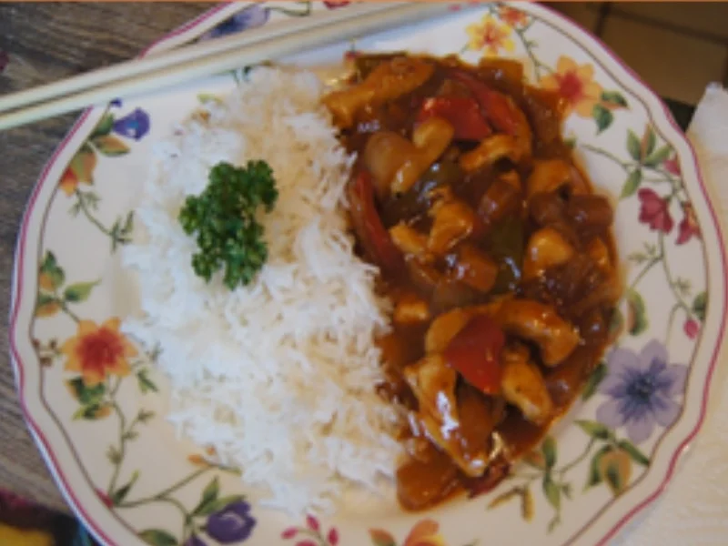 Hähnchen süßsauer mit Basmatireis - Rezept - Bild Nr. 16472