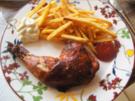 Hähnchenkeule mit Pommes Frites und gemischten Salat - Rezept - Bild Nr. 16472