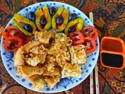 2-gesichtige Nudeln mit frittierte Doradenstücke im Teigmantel - Rezept - Bild Nr. 16499