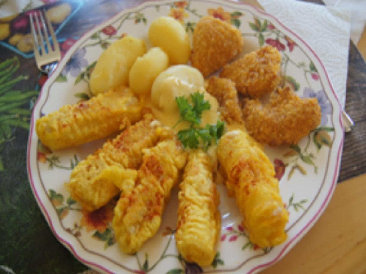 Frittierter Spargel mit Chicken Nuggets und Frühkartoffeln - einfach ...