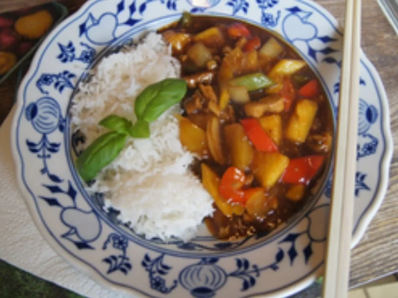 Schweinefleisch süß-sauer mit Basmatireis - Rezept - Bild Nr. 16505