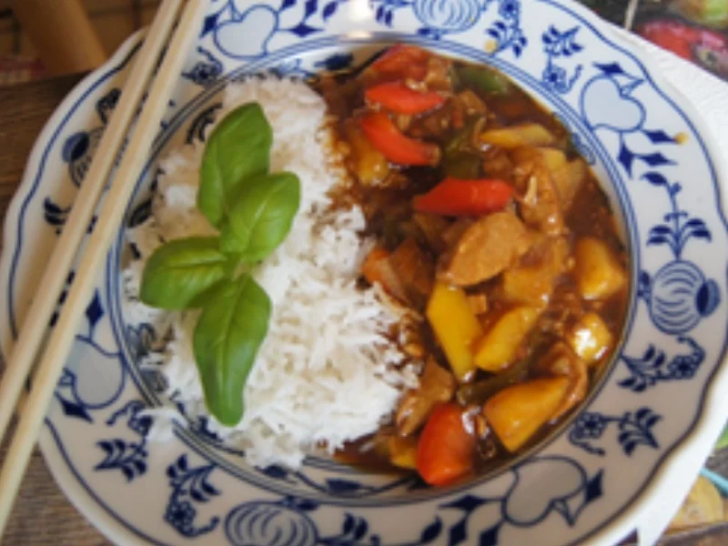 Schweinefleisch süß-sauer mit Basmatireis - Rezept - Bild Nr. 16522