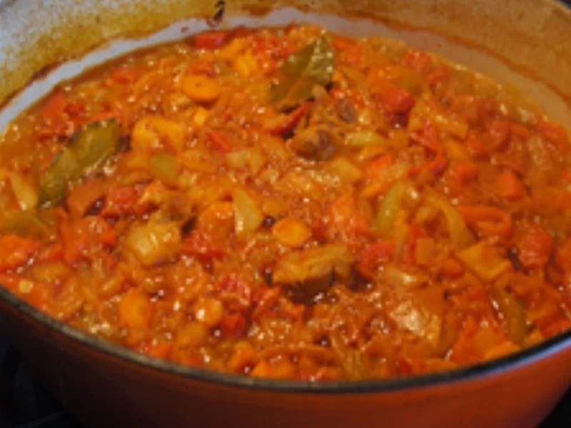 Schweinegulasch mit Gemüsezwiebeln, Bundmöhren und Paprikamix - Rezept - Bild Nr. 16535